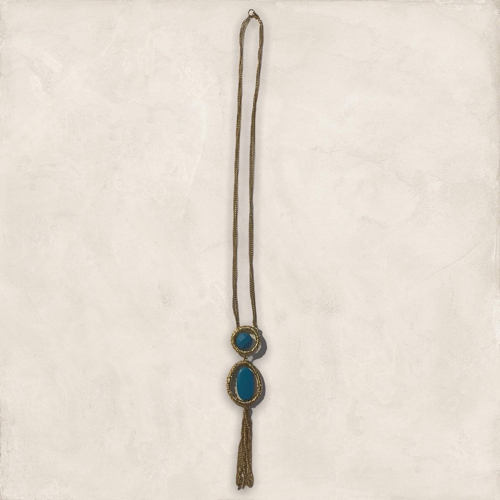 Long Turquoise and Gold Necklace